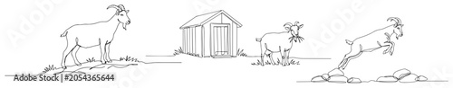 Foto Domestic goats on farm set monoline illustration, minimalist livestock and rural