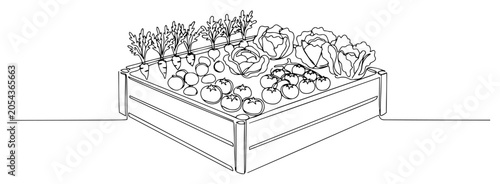 Foto Vegetable garden in raised planter box monoline illustration, minimalist homegro