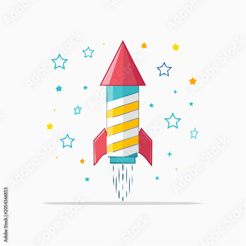 Colorful Rocket Launching with Stars