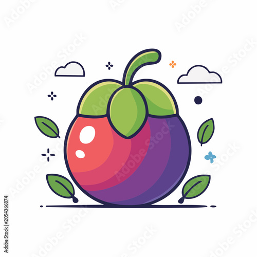 Cute Mangosteen Fruit Illustration