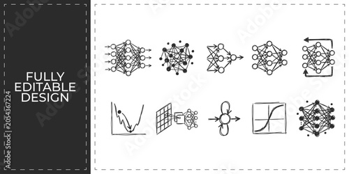 Schilderij op canvas Scientific research data and complex graphs hand drawn vector icons set featurin