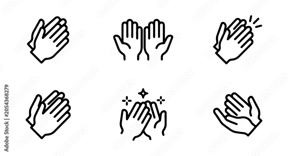 Fototapeta premium Applause Hands Icons, Clapping Gesture Set, Celebration and Approval Vector Graphics, Recognition and Appreciation Symbols