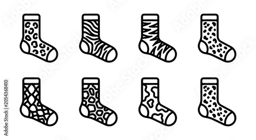 Φωτογραφία Animal Print Socks Vector Icons, Cute Fashion Footwear Graphics, Set of 8 Sock D