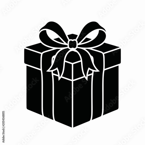 Gift box black silhouette icon. Minimalist flat design vector illustration. Holiday present and surprise concept isolated on white background