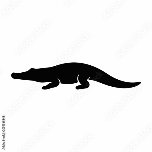 Crocodile black silhouette icon. Wild alligator reptile vector illustration. Dangerous predator graphic element isolated on white background