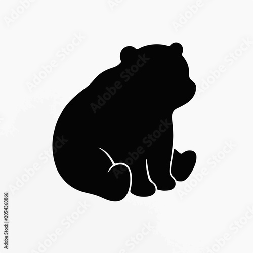 Sitting bear cub black silhouette icon. Wild forest animal vector illustration. Nature and wildlife graphic element isolated on white