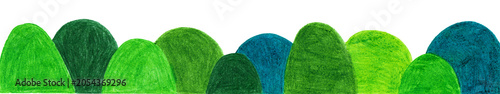 手描き風の緑の丘と自然の風景イラスト