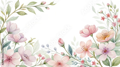 Create elegant floral border watercolor frame for high-quality light and airy paper designs