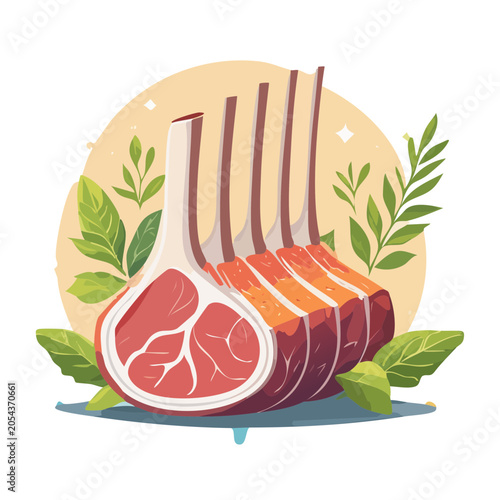 Raw Rack of Lamb Vector Illustration