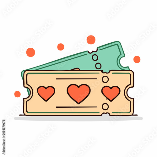 Two tickets with hearts and orange dots