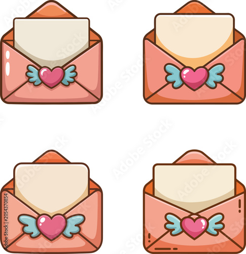 Cute Pink Envelopes with Winged Hearts and Blank Cards Inside Perfect for Sending Love Messages