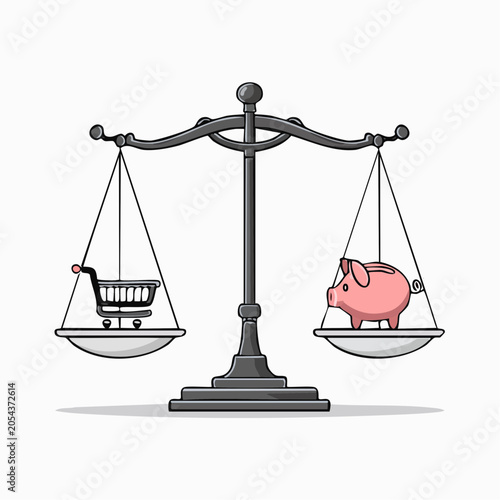 Shopping Cart vs. Piggy Bank on Scales
