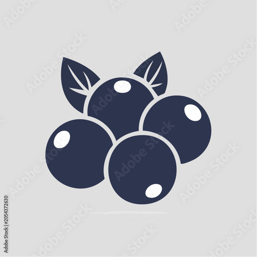 Stylized Icon of Blueberries with Leaves