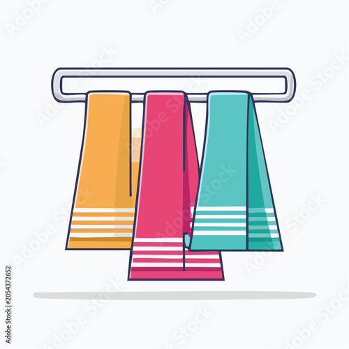 Three Colorful Towels Hanging on a Rack