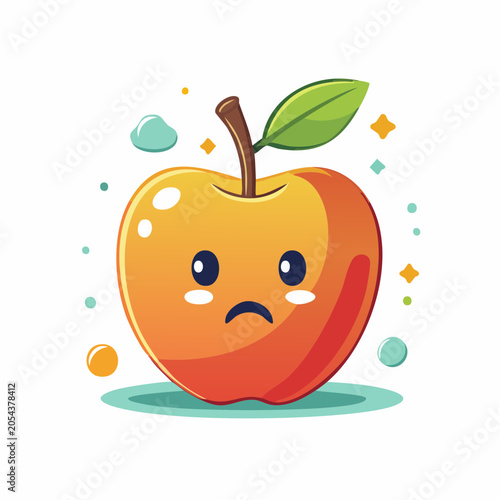 Sad Kawaii Apple Character Illustration