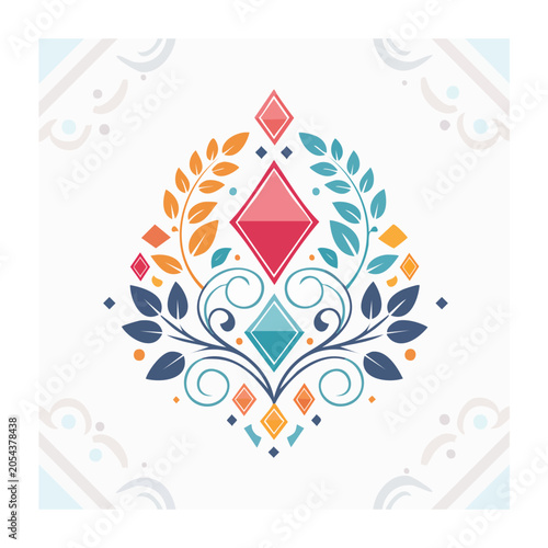 Stylized Floral Emblem with Geometric Accents