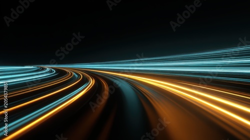 Stunning photo of futuristic race speed glowing lines background.