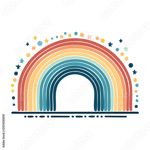 Colorful rainbow arch with stars and dots vector