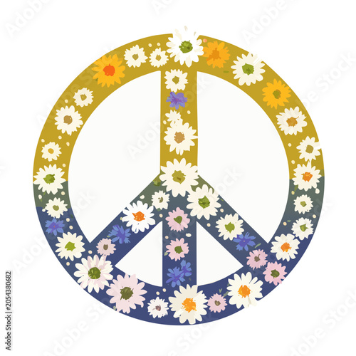 Colorful Peace Symbol with Flowers