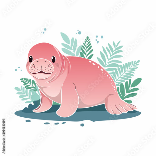Cute Pink Manatee Illustration
