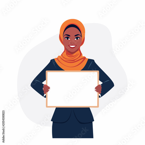 Woman in Hijab Holding a Blank White Board