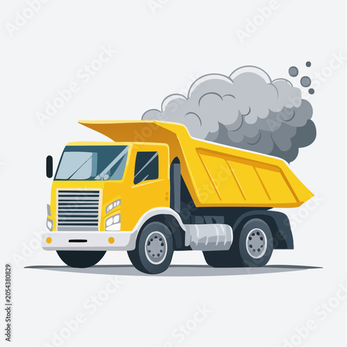 Yellow Dump Truck Emitting Smoke