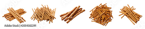 Foto Crispy Salted Pretzel Sticks Straws Set Isolated on White Background