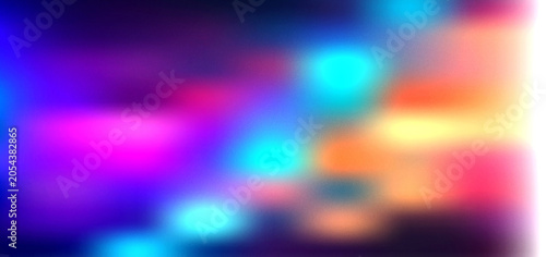 Grainy noisy textured abstract background featuring a vibrant gradient of neon blue purple and warm orange light flares with a smooth dreamlike digital glow