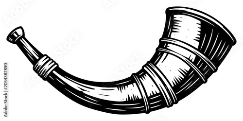 Bild auf Leinwand Vintage blowing horn musical instrument signal trumpet woodcut engraving style