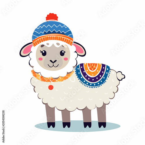Cute Llama Wearing a Winter Hat and Blanket