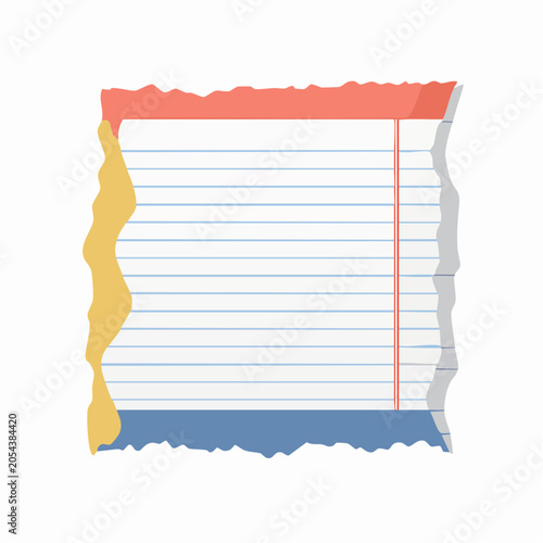 Torn Lined Paper with Red Margin and Blue Bottom Edge