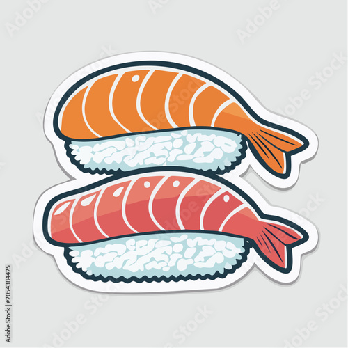 Two Sushi Nigiri with Salmon and Shrimp