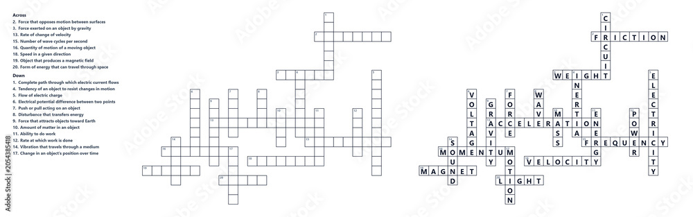 Foto Physics Crossword Puzzle Educational Worksheet