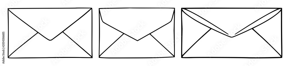 Obraz premium Black line art, white background: envelope set with simple line art design featuring sketches, drawings, vector graphics with minimalist and simple illustrations