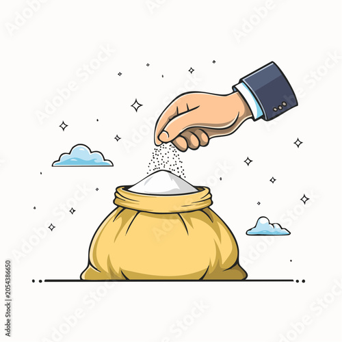 Hand sprinkling sugar from a bag