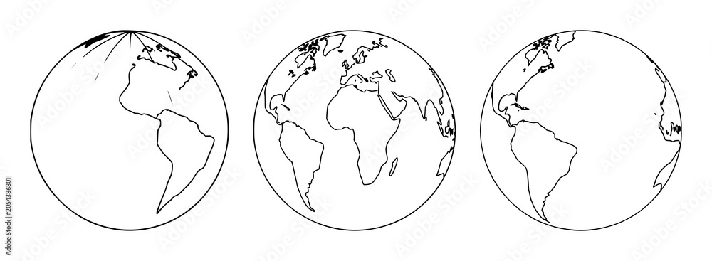 Fototapeta premium Black line art, white background: globe set with simple line art design featuring line art, illustrations, graphic resources with vector and design elements
