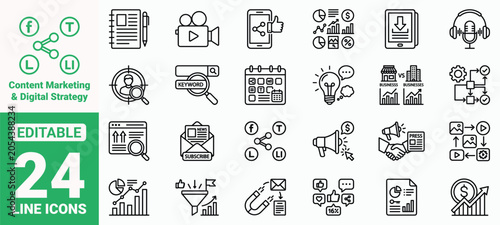 Foto Content Marketing and Digital Strategy Icon Set