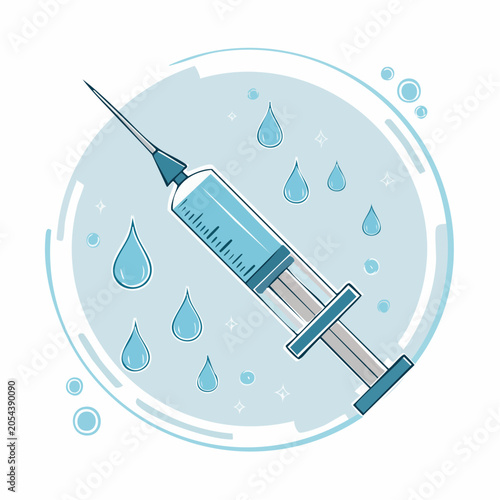 Medical Syringe with Droplets Illustration