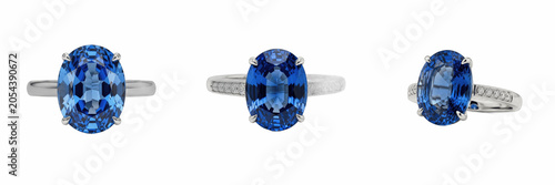Isolated Sapphire White Gold Engagement Ring 3D Render Transparent Background Luxury Jewelry Blue Gemstone Wedding Accessory Precious Ring Graphic High Resolution Commercial Microstock Clip Art Design