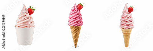 Isolated Strawberry Soft Serve Ice Cream Cone 3D Illustration Transparent Background Sweet Frozen Dessert Summer Treat Flavor Refreshment Culinary Graphic High Resolution Commercial Microstock Clip Ar