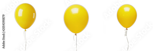 Isolated Yellow Party Balloon Helium Glossy 3D Render Transparent Background Birthday Celebration Festival Decoration Kids Toy Holiday Event Graphic High Resolution Commercial Microstock Clip Art Desi