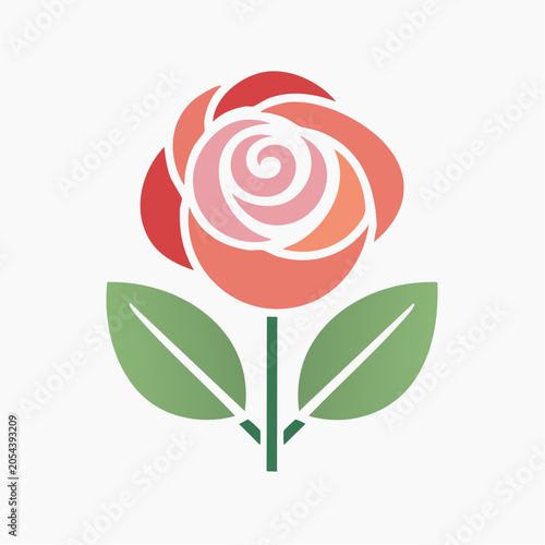 Stylized Rose Icon with Green Leaves