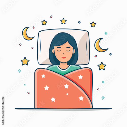 Woman Sleeping Peacefully Under Star-Patterned Blanket