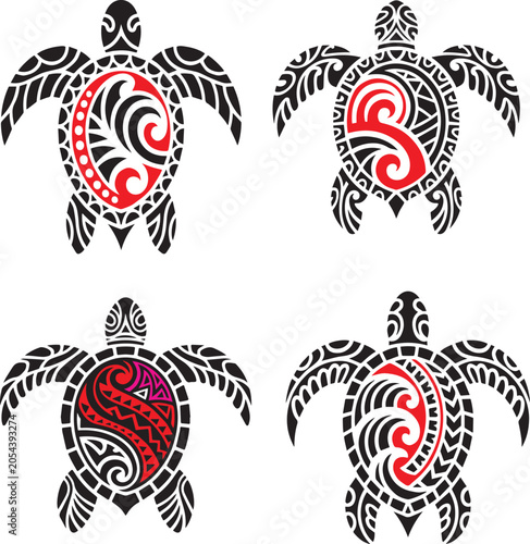 Tribal Sea Turtle Vector Collection with Traditional Ethnic Patterns