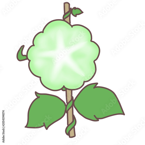 Cute light green morning glory flower on support stick flat cartoon vector illustration kawaii clip art