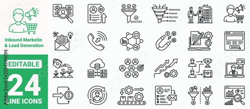 Bild auf Leinwand Inbound Marketing and Lead Generation Icon Set