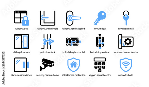 Home security and lock icons showing window and door hardware