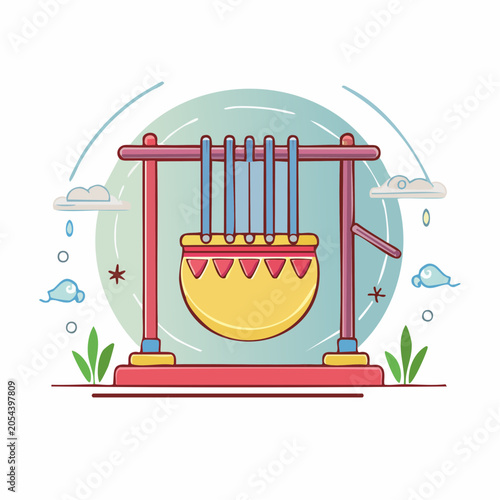 Cartoon Illustration of a Traditional Well with a Bucket