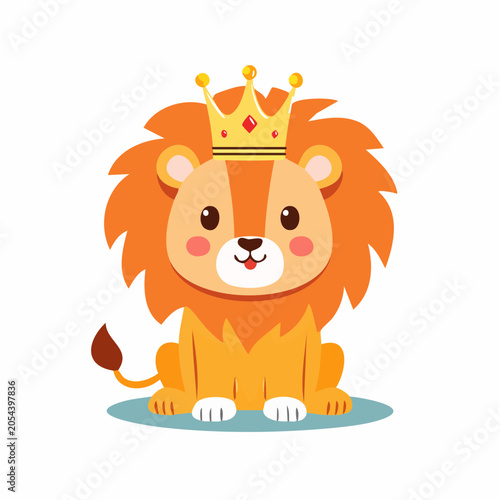 Cute cartoon lion king with a crown