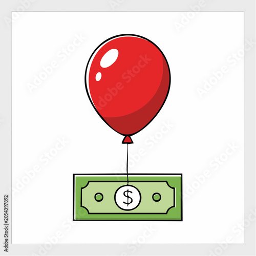 Red balloon lifting a dollar bill